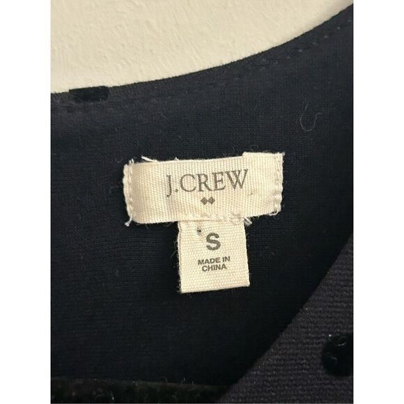 J. Crew women's mini dress with velvet flock polka dots size Small navy stretchy - Picture 3 of 7